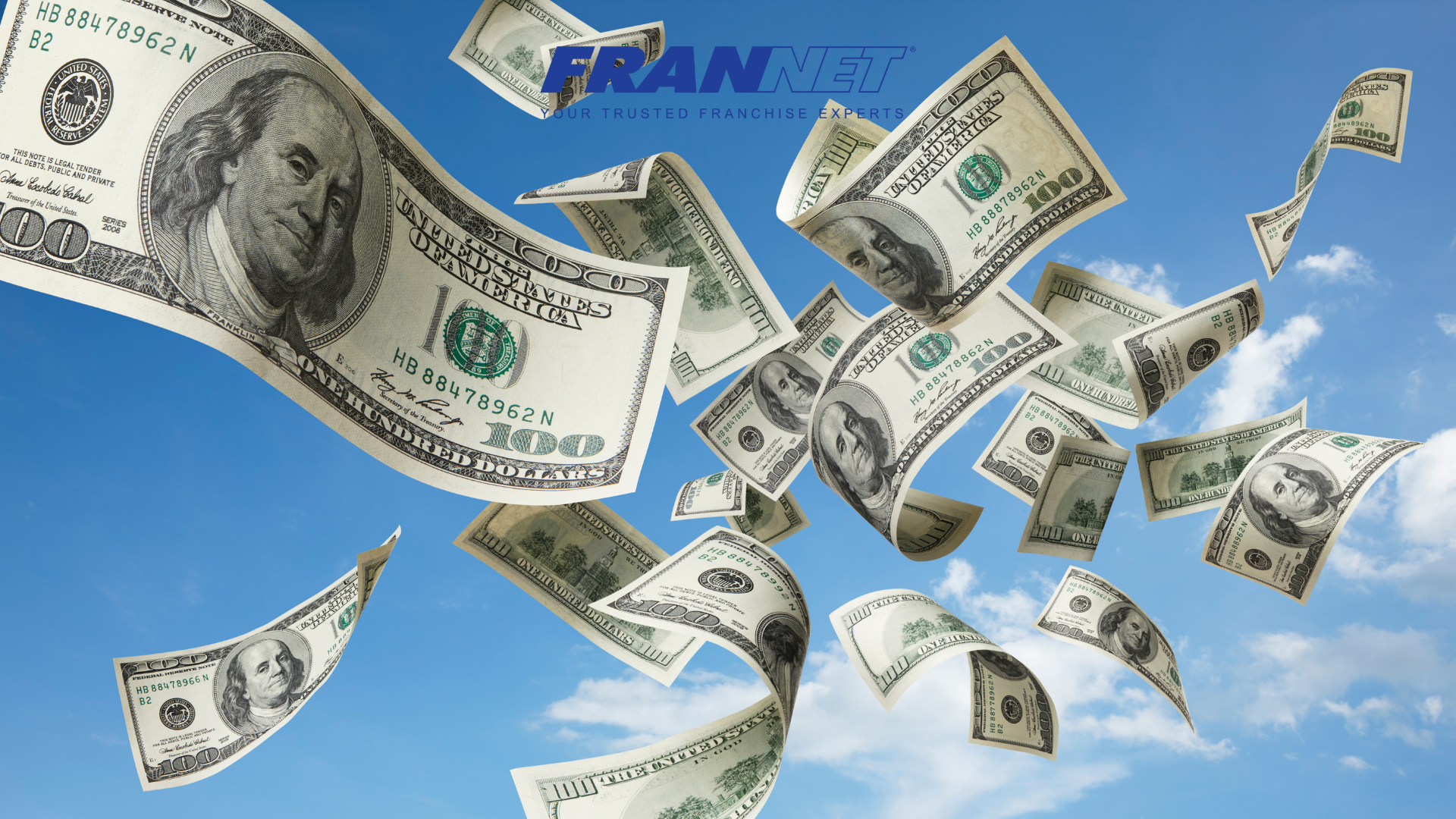 Money floating in the sky representing liquid capital