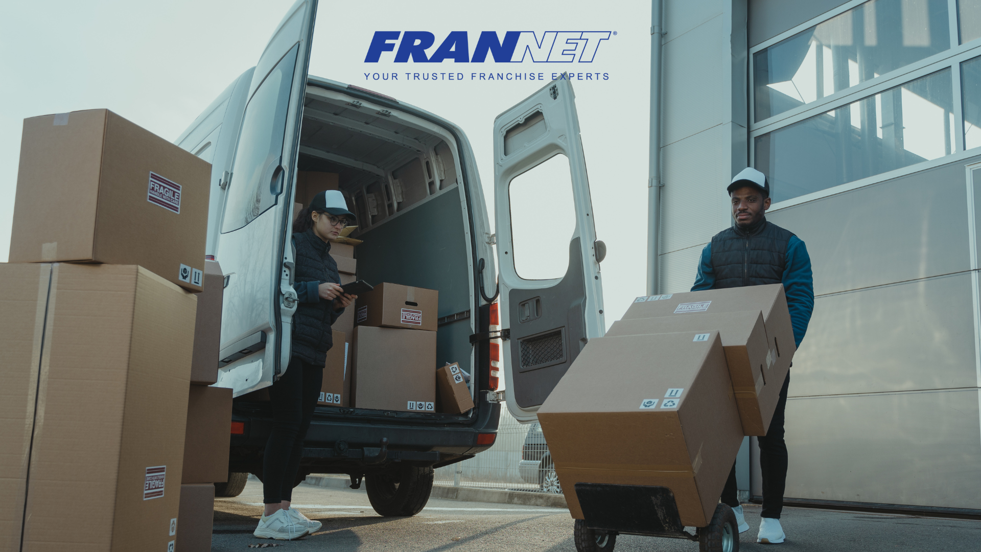 Van with two movers and moving boxes